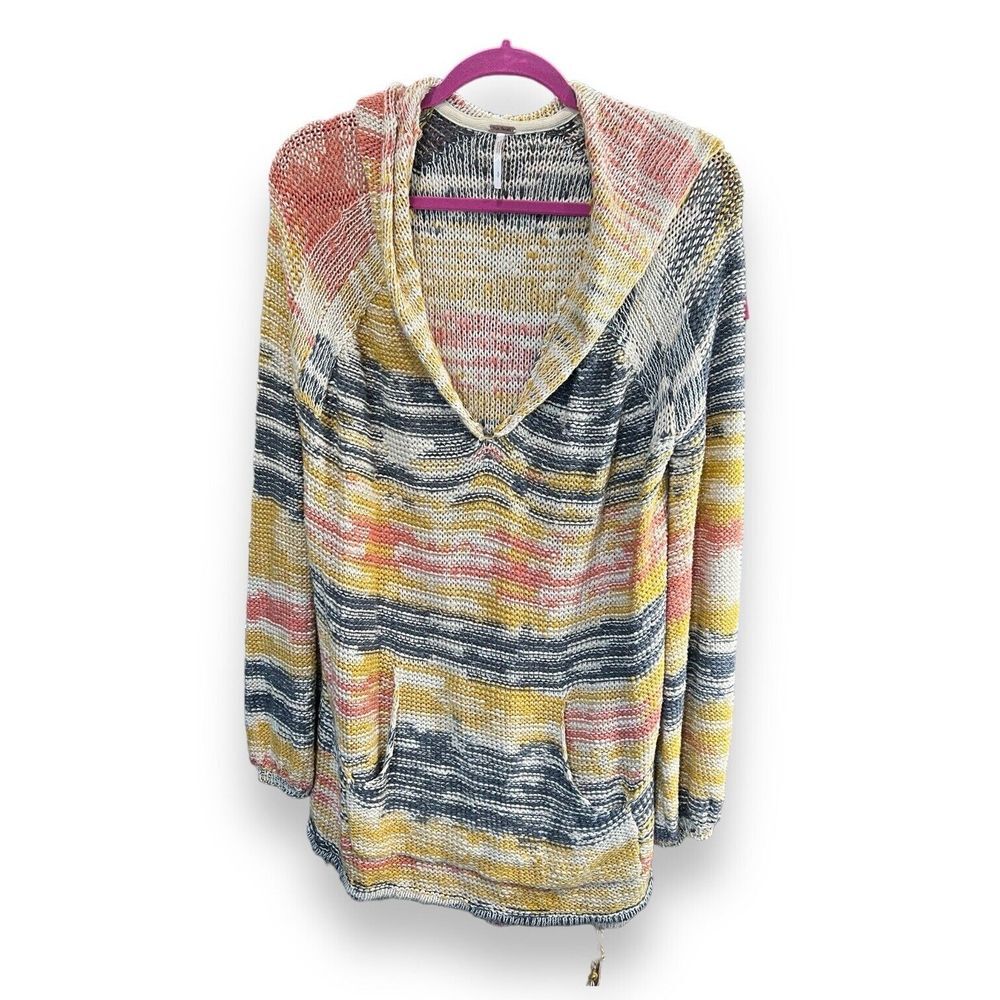 Free People Boho Rope Tie Side Hooded Tunic Sweater Oversized Size S